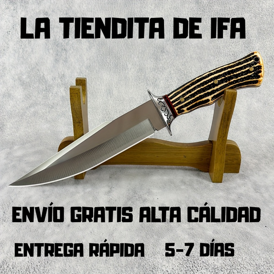 Cuchillo de Caza  con Hoja de Acero Inoxidable y Funda de Cuero